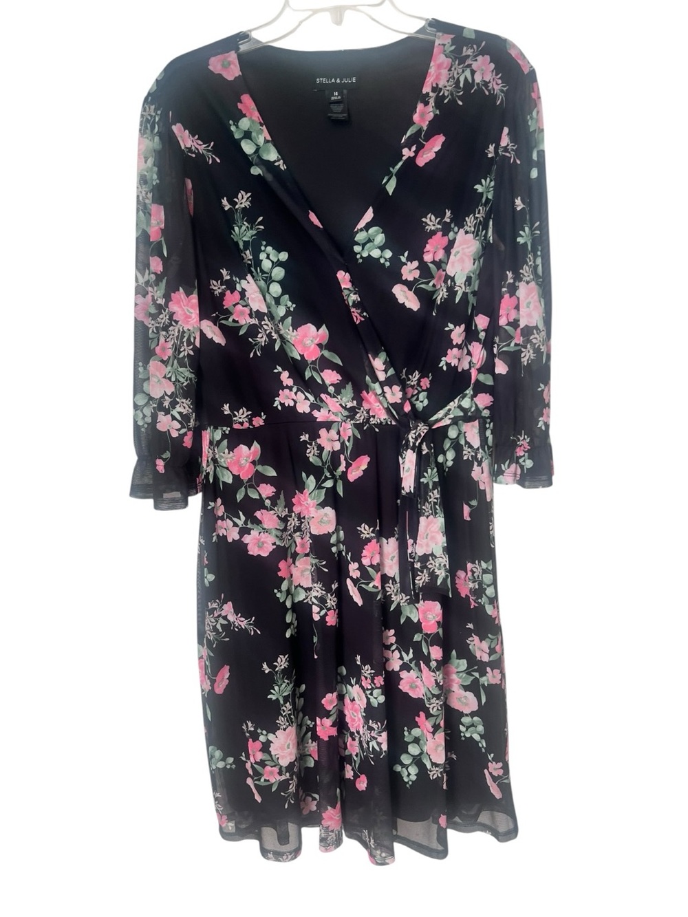 Stella & Julie Floral Black Rose Midi Sheer Cottagecore Wedding Guest Dress 14